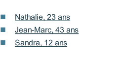 Nathalie, 23 ans Jean-Marc, 43 ans Sandra, 12 ans